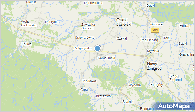 mapa Samoklęski, Samoklęski gmina Osiek Jasielski na mapie Targeo